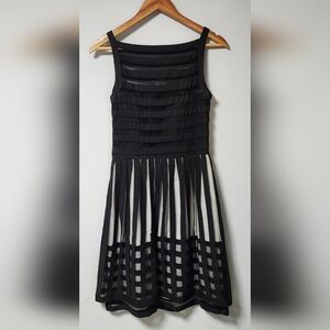 VTG Cynthia Steffe Charlotte Colorblock Black Stripe Mesh Cocktail Dress 6 S